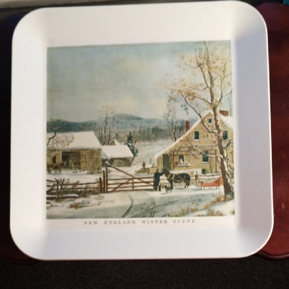 Waverly Products c1954 New England Winter Scene Decorative Tray